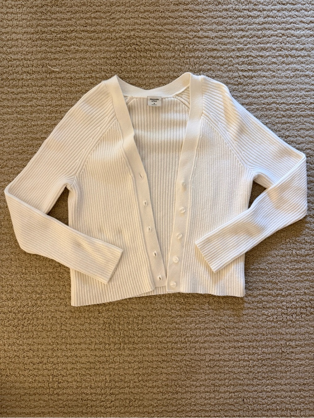 Abercrombie & Fitch Cream Ribbed Button-Front Cardigan